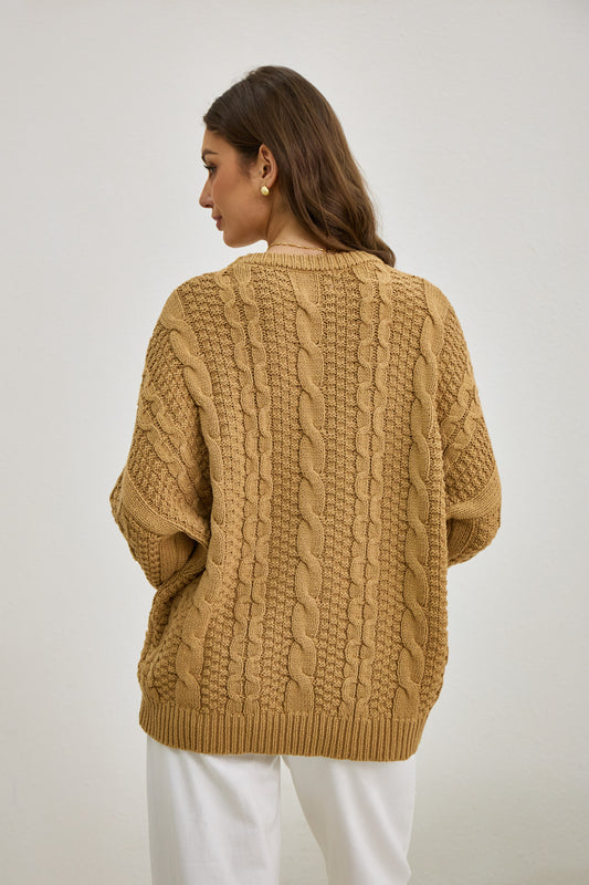 Faith Mocha Cable Knit Sweater