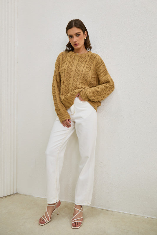 Faith Mocha Cable Knit Sweater