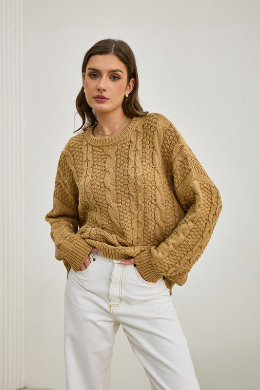 Faith Mocha Cable Knit Sweater