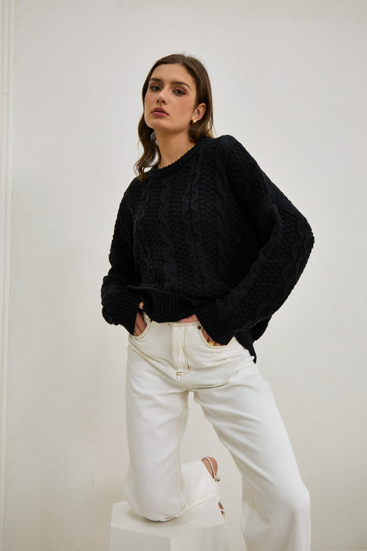 Faith Black Cable Knit Sweater