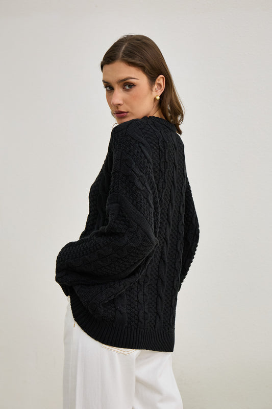 Faith Black Cable Knit Sweater