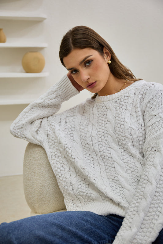 Faith White Cable Knit Sweater