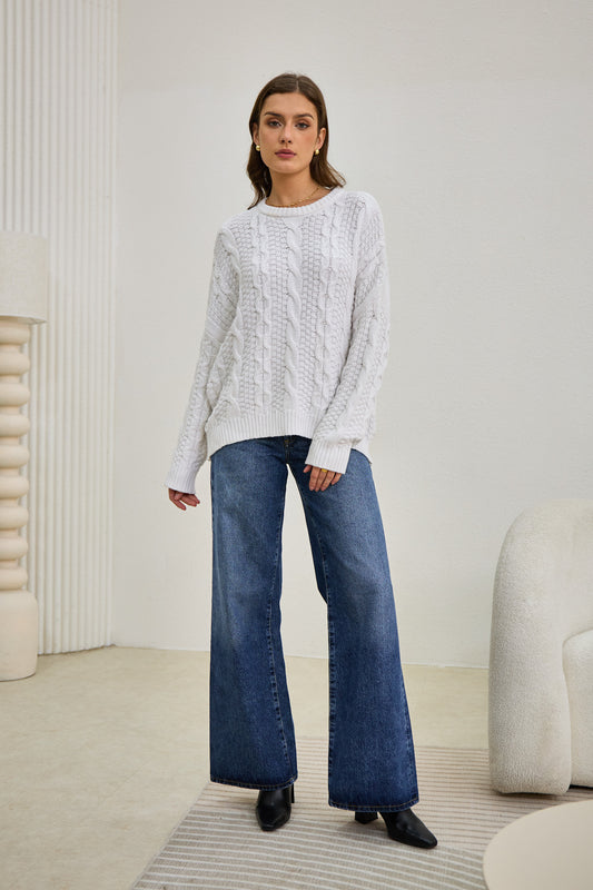 Faith White Cable Knit Sweater
