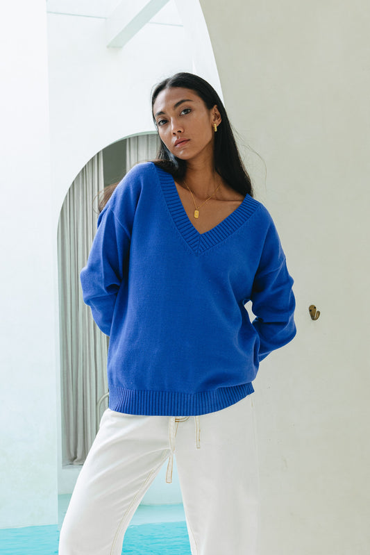 Ayden Blue V-Neck Sweater
