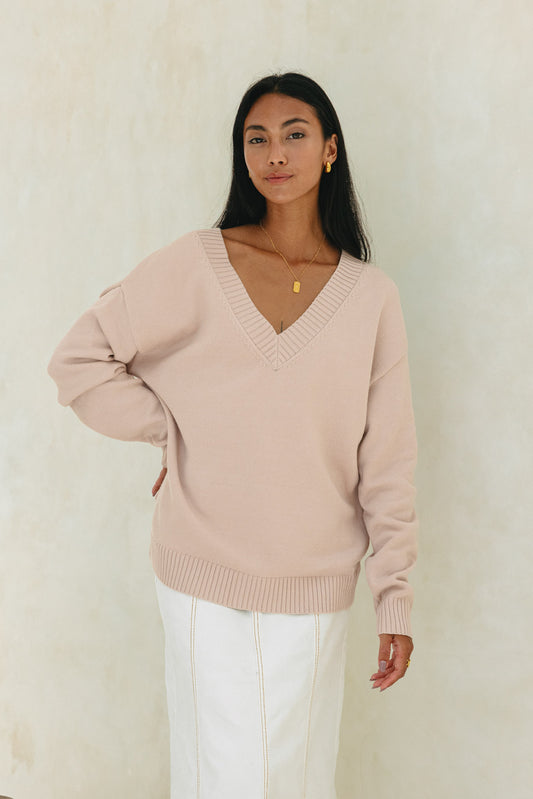 Ayden Beige V-Neck Sweater