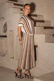 Vittoria Brown Stripe Pleated Knit Midi Skirt