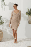 Nadia Beige Stripe Knit Mini Dress
