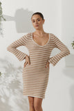 Nadia Beige Stripe Knit Mini Dress