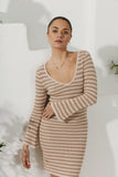 Nadia Beige Stripe Knit Mini Dress