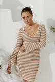 Nadia Beige Stripe Knit Mini Dress