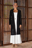 Elaine Black Longline Crochet Knit Cardigan