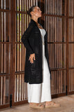 Elaine Black Longline Crochet Knit Cardigan