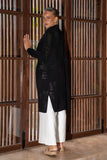 Elaine Black Longline Crochet Knit Cardigan