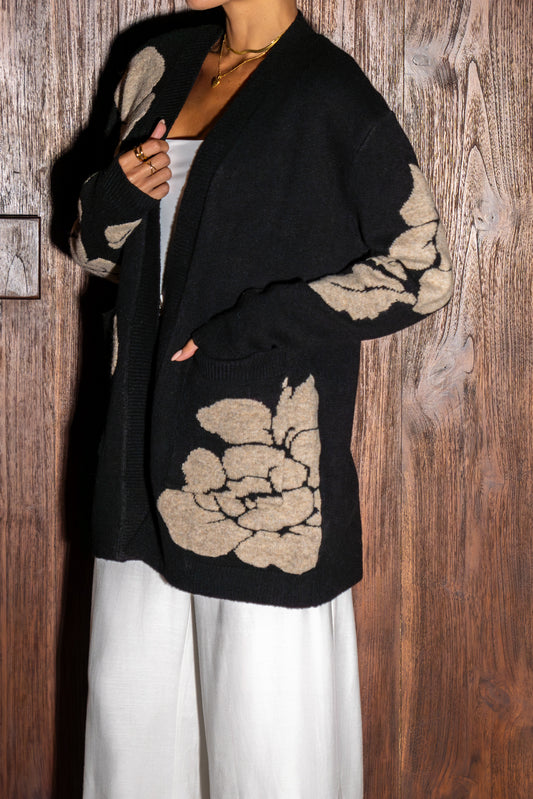 Mille Black Mocha Floral Knit Cardigan