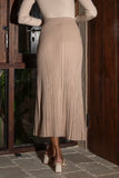 Stasia Camel Beige Pleated Knit Maxi Skirt