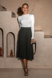 Hana Dark Green Pleated Knit Midi Skirt