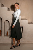 Hana Dark Green Pleated Knit Midi Skirt