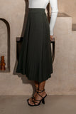 Hana Dark Green Pleated Knit Midi Skirt