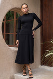 Hana Black Pleated Knit Midi Skirt