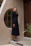 Hana Black Pleated Knit Midi Skirt