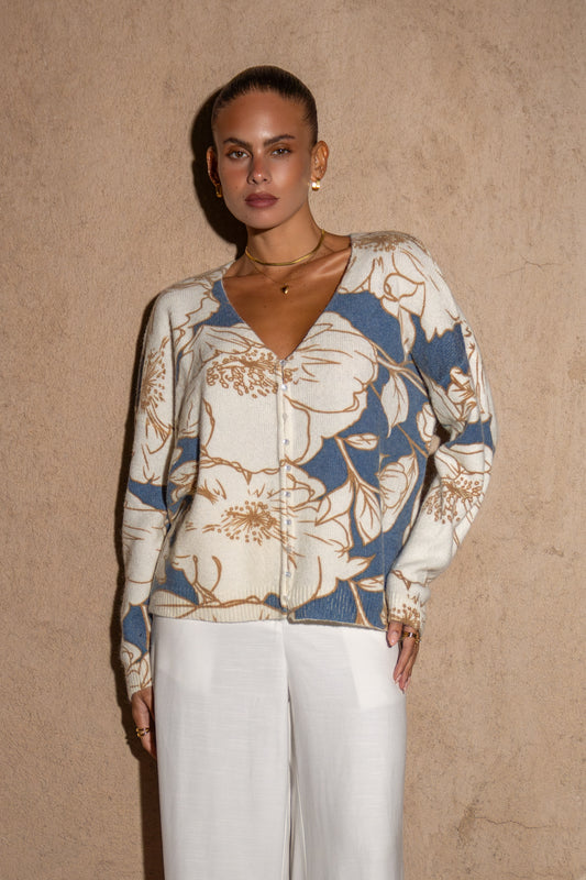 Lorraine Blue Floral Knit Cardigan