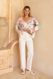 Margaret Pink Green Floral Knit Cardigan