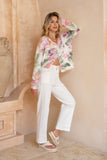 Margaret Pink Green Floral Knit Cardigan