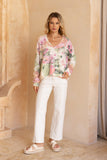 Margaret Pink Green Floral Knit Cardigan