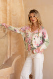 Margaret Pink Green Floral Knit Cardigan