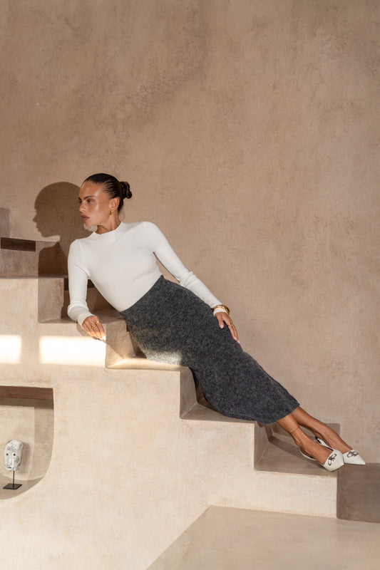 Janine Charcoal Grey Knit Midi Skirt