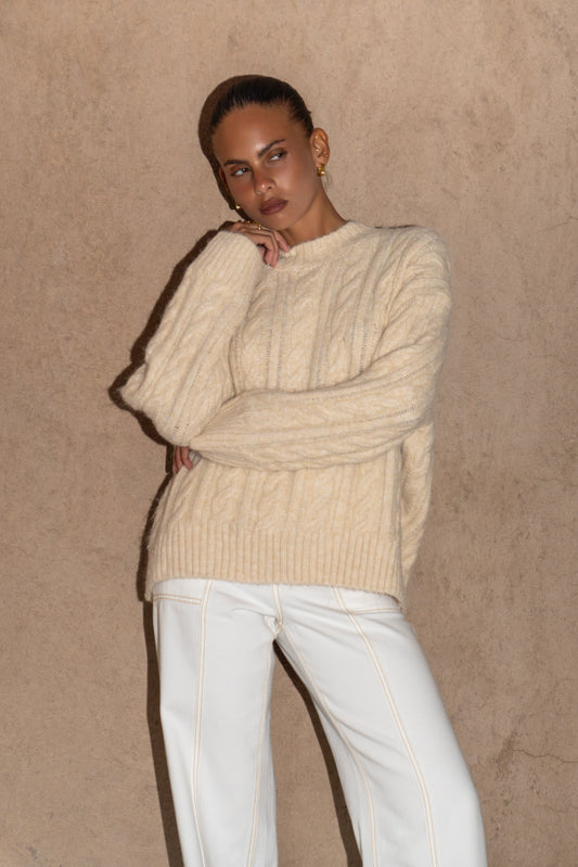 Meg Beige Cable Knit Sweater