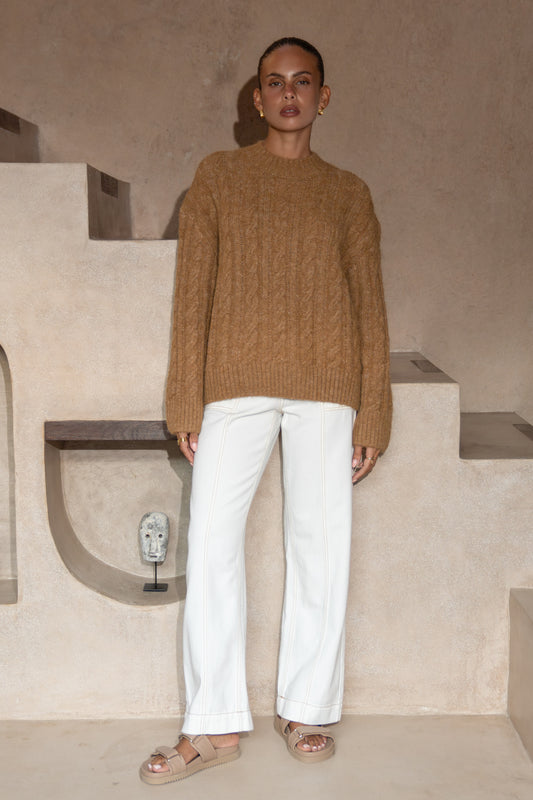 Meg Brown Cable Knit Sweater