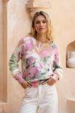 Margaret Pink Green Floral Knit Sweater