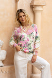 Margaret Pink Green Floral Knit Sweater