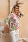 Margaret Pink Green Floral Knit Sweater