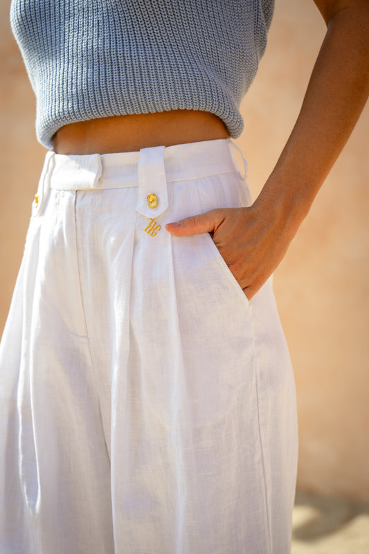 Cael White Linen Pants