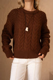 Alia Brown Cable Knit Sweater