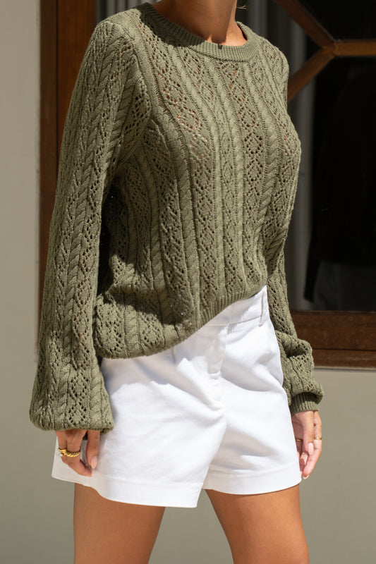 Haisley Khaki Pointelle Knit Sweater