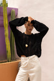 Haisley Black Pointelle Knit Sweater