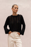 Haisley Black Pointelle Knit Sweater