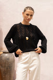 Haisley Black Pointelle Knit Sweater