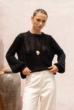 Haisley Black Pointelle Knit Sweater