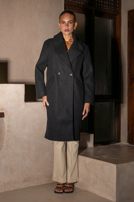 Huxley Black Double Breasted Coat