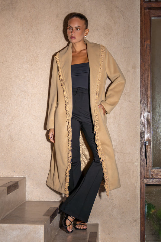 Lennon Camel Fringed Coat