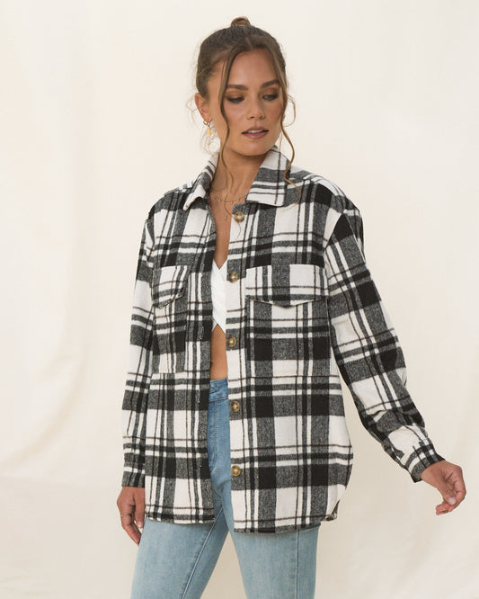 Shacket Campuran Wol Flynn Black Check