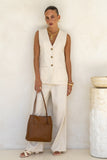 Nika Brown Leather Pocket Tote Bag