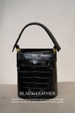 Nia Black Croc Embossed Genuine Leather Bucket Bag