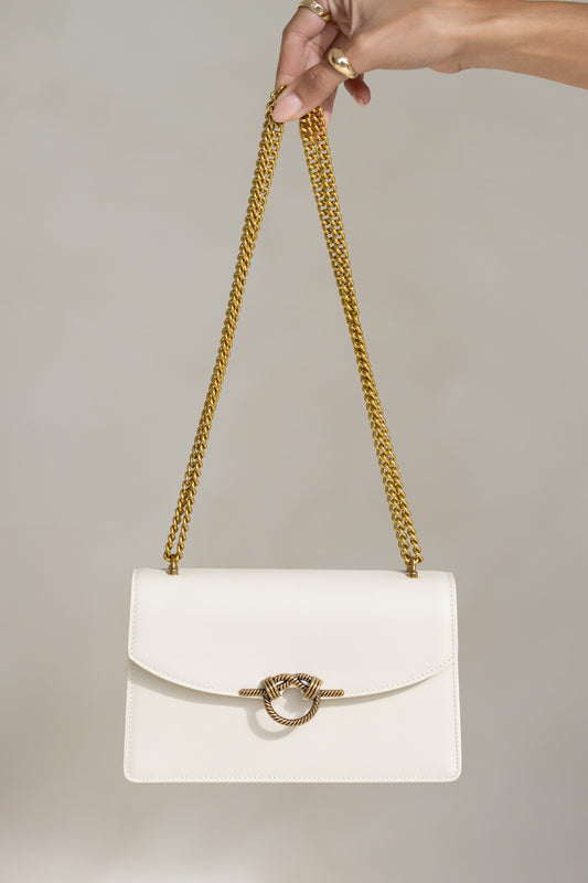 Jodie Ivory Genuine Leather Mini Chain Crossbody Bag
