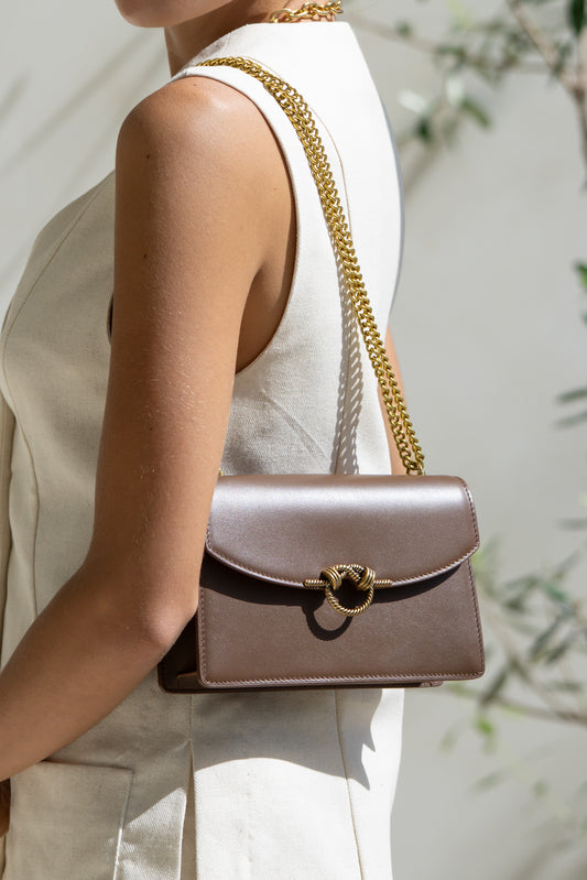 Jodie Brown Genuine Leather Mini Chain Crossbody Bag