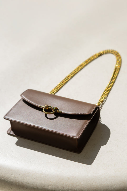 Jodie Brown Genuine Leather Mini Chain Crossbody Bag
